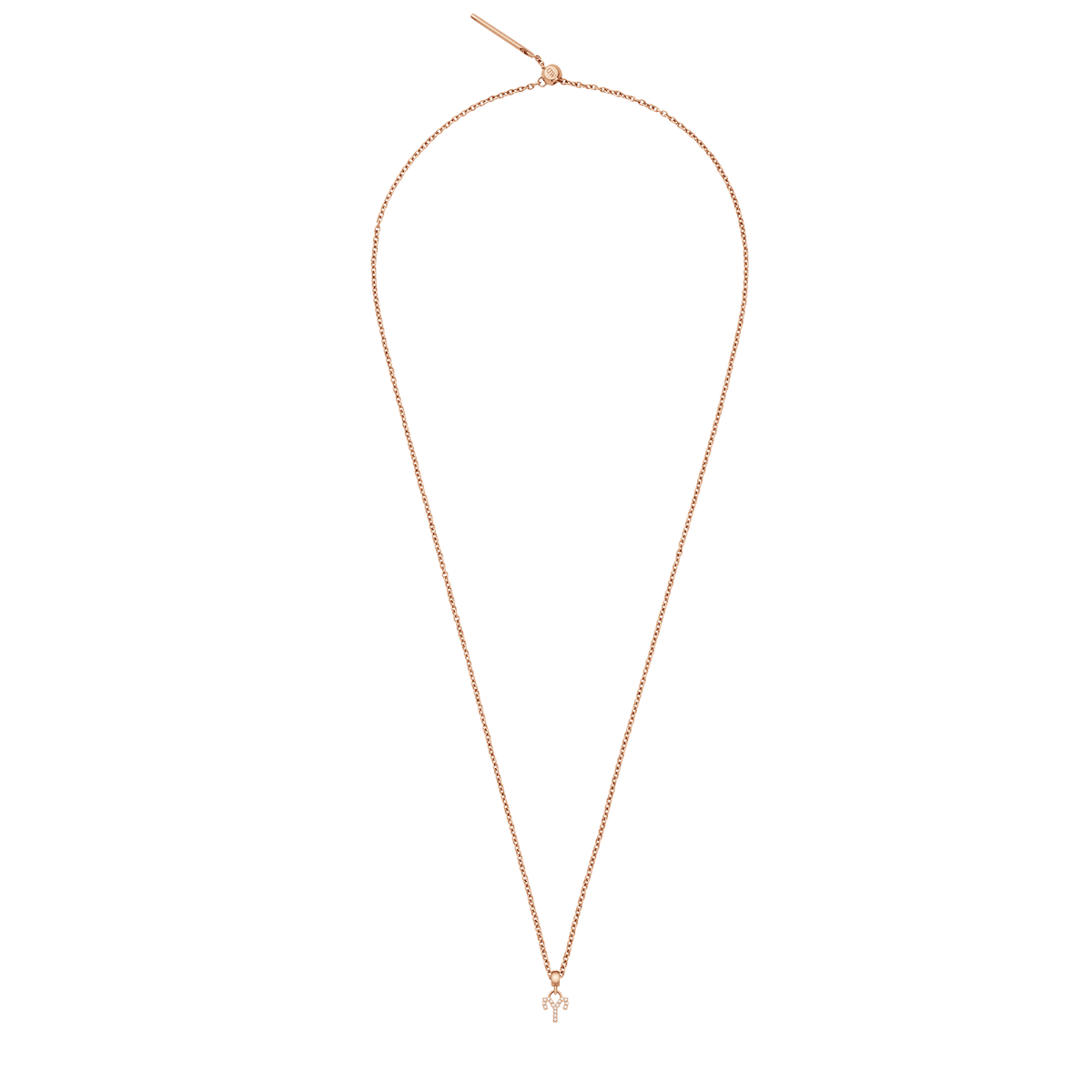 Rose gold necklace featuring a petite crystal zodiac charm pendant on a fine chain.
