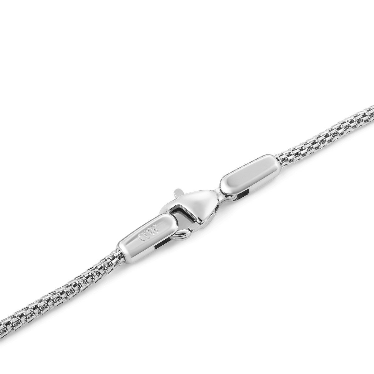 Close-up of the Tide Mesh Bracelet Sterling 1.8 showing its fine silver mesh design and polished lobster clasp fastening.