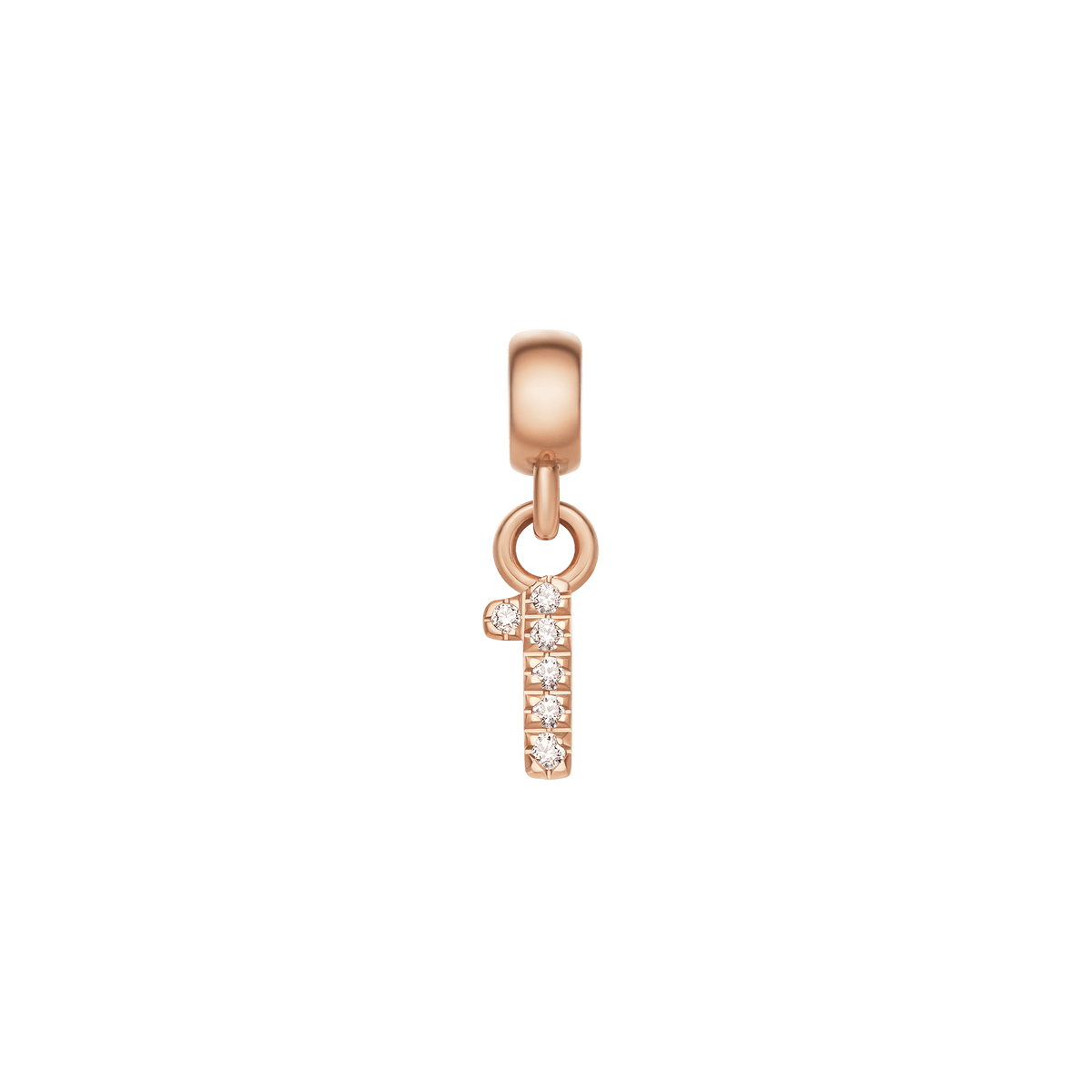 Rose gold number 1 charm set with cubic zirconia crystals, perfect for personalising charm bracelets or necklaces.