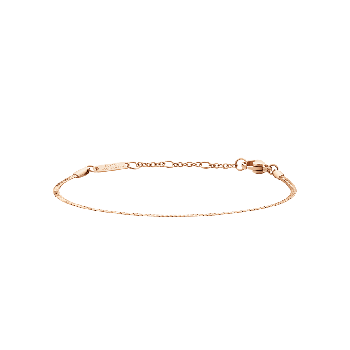 Slim rose gold flat chain bracelet with an adjustable clasp, crafted from stainless steel and finished with a polished, minimalist design.