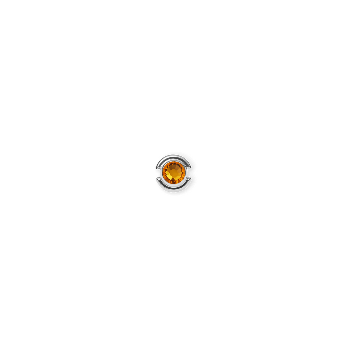 Sterling silver charm featuring a round citrine-coloured crystal at the centre, set in a polished minimalist design.