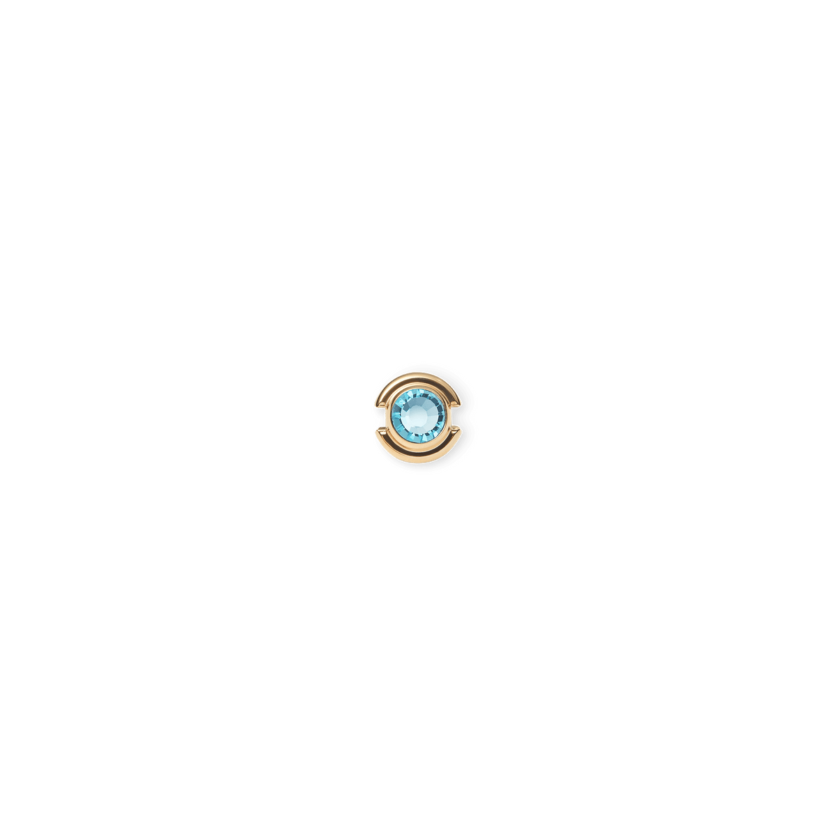 Gold charm featuring a turquoise blue crystal birthstone set in a minimal, circular gold-plated stainless steel design.