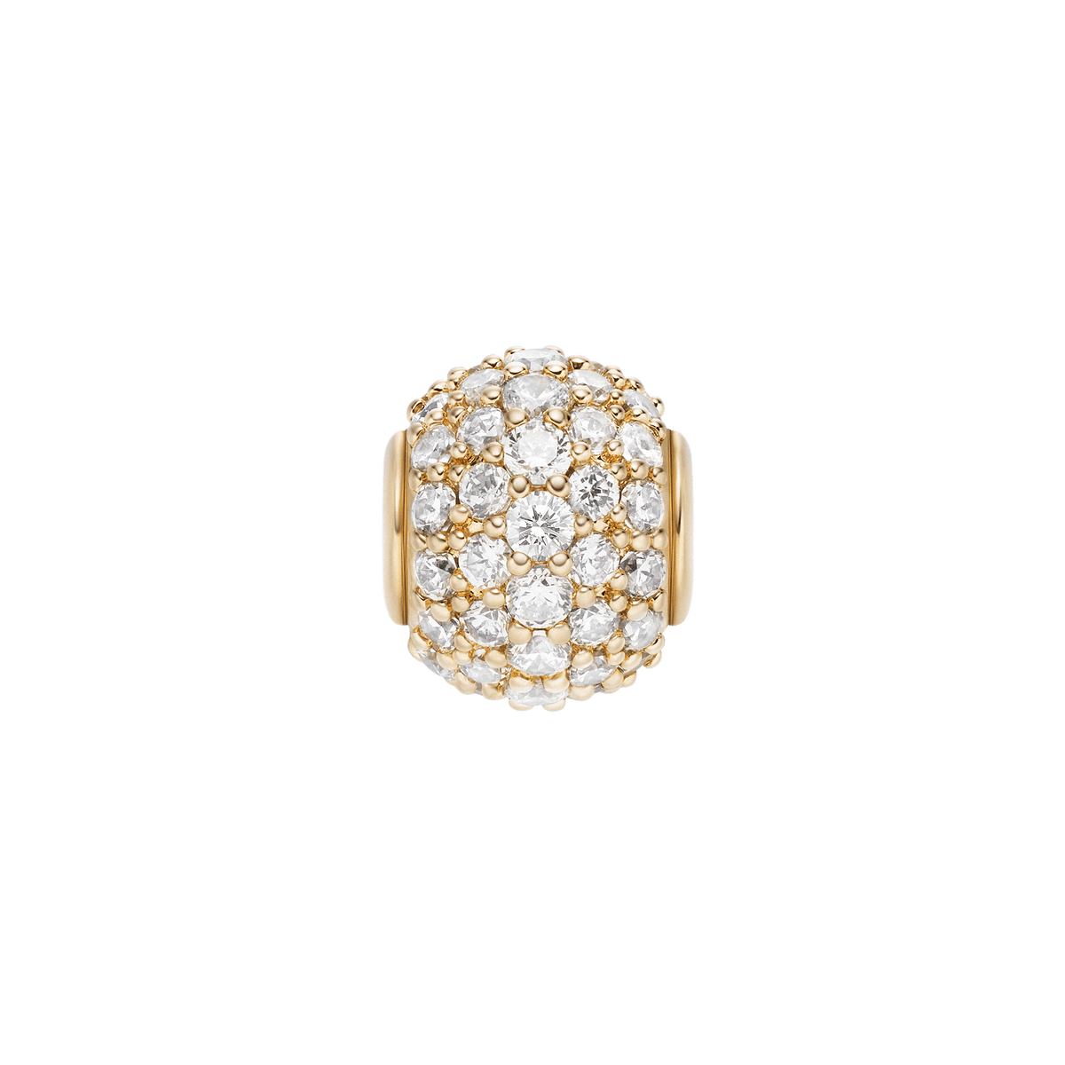 Gold spherical charm featuring a pavé setting of white cubic zirconia crystals, designed with a polished finish and delicate proportions for versatile styling on bracelets or necklaces.