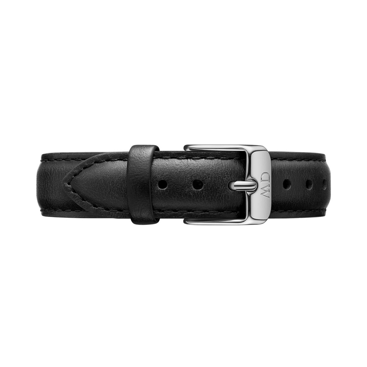 Daniel Wellington Sheffield Strap Silver crafted from smooth black leather with neat stitching and a polished silver buckle, ideal for updating men’s or women’s watches with a classic, versatile style.