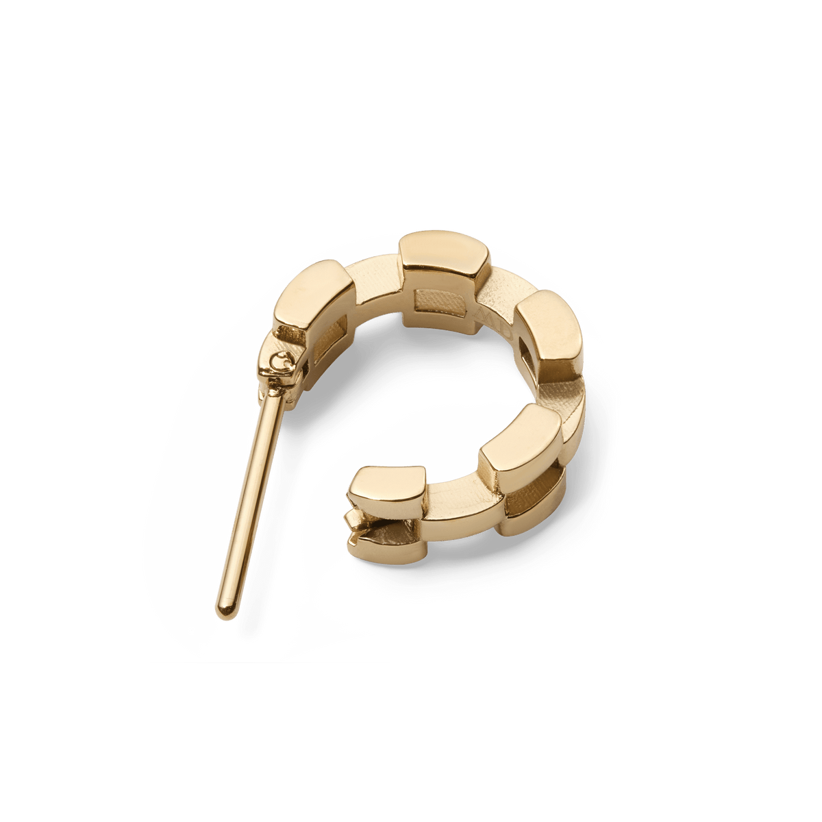 Daniel Wellington 3-Link gold earring shown from the side, highlighting its sculpted geometric links and polished finish.
