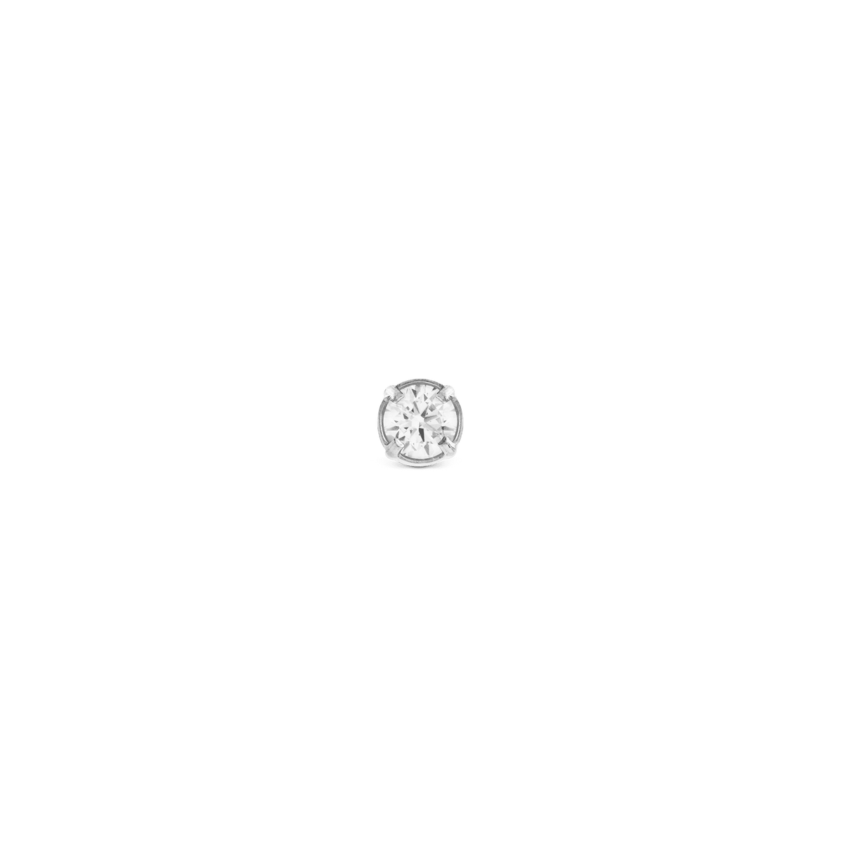 Single silver stud earring featuring a round cubic zirconia crystal in a minimalist claw setting.