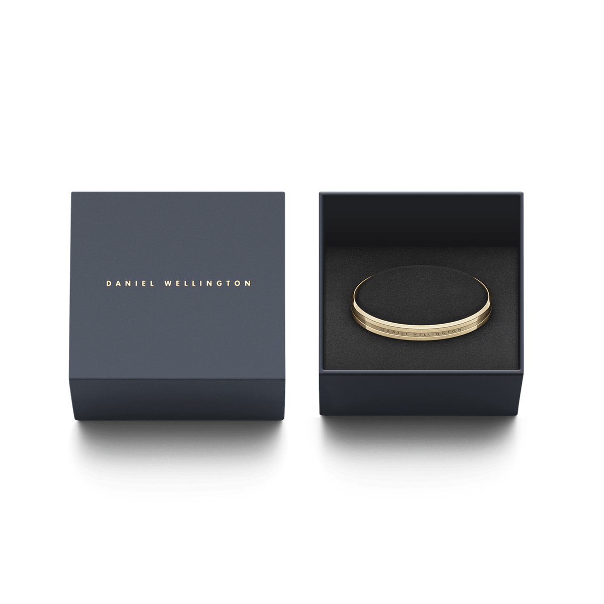 Daniel Wellington Elan Bracelet Gold presented in an elegant dark gift box, highlighting its polished gold finish and engraved branding, ideal for gifting or special occasions.
