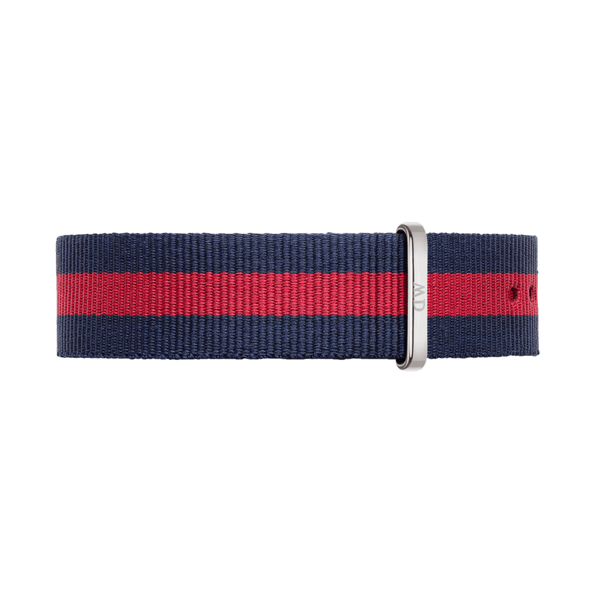 Oxford Strap Silver navy and red NATO watch strap with silver-tone buckle, durable polyester for 40mm Daniel Wellington watches.