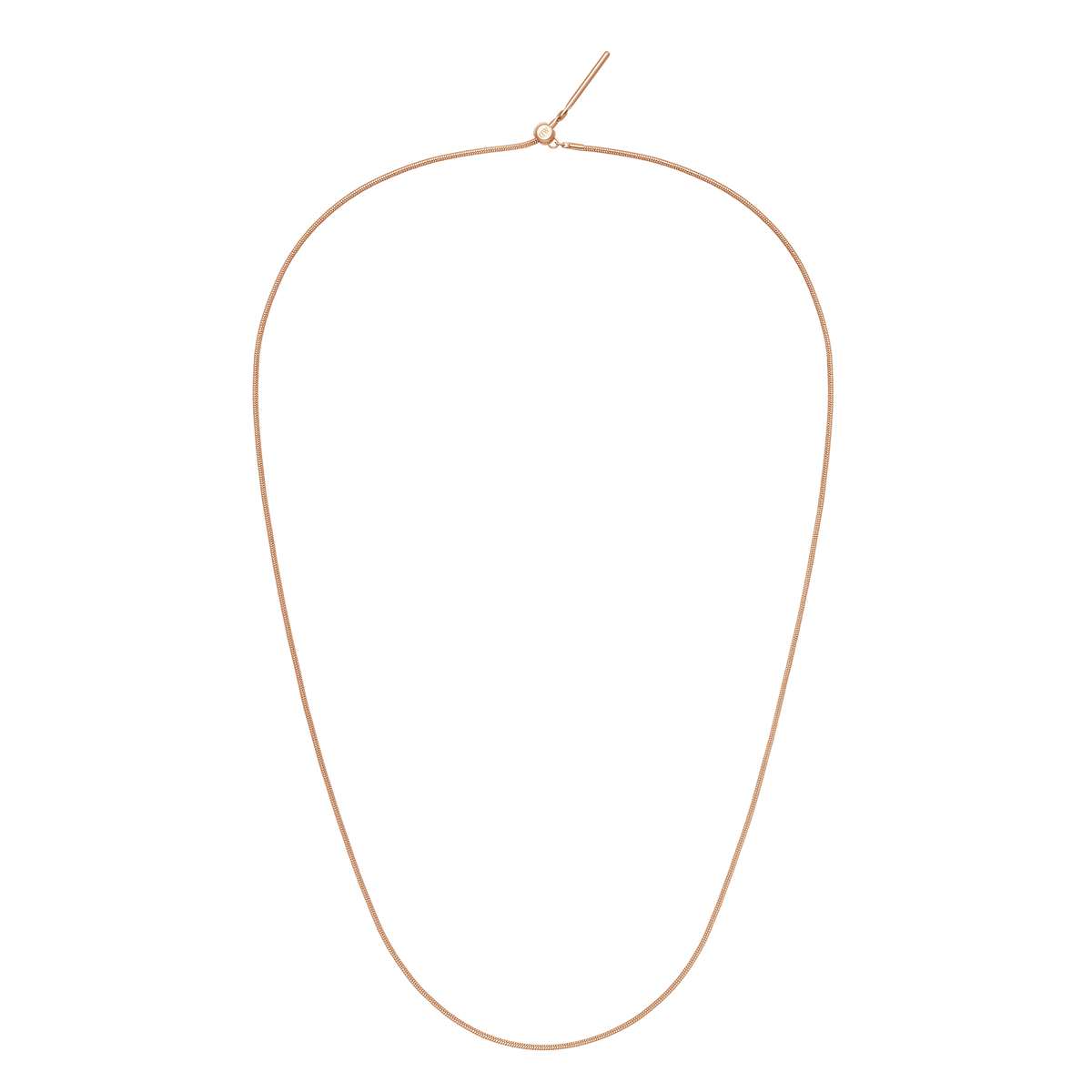 Rose gold snake chain necklace with a smooth, minimalist design and an adjustable sliding clasp, crafted from stainless steel with a polished finish. Ideal for adding interchangeable charms or wearing alone for an elegant, understated look.