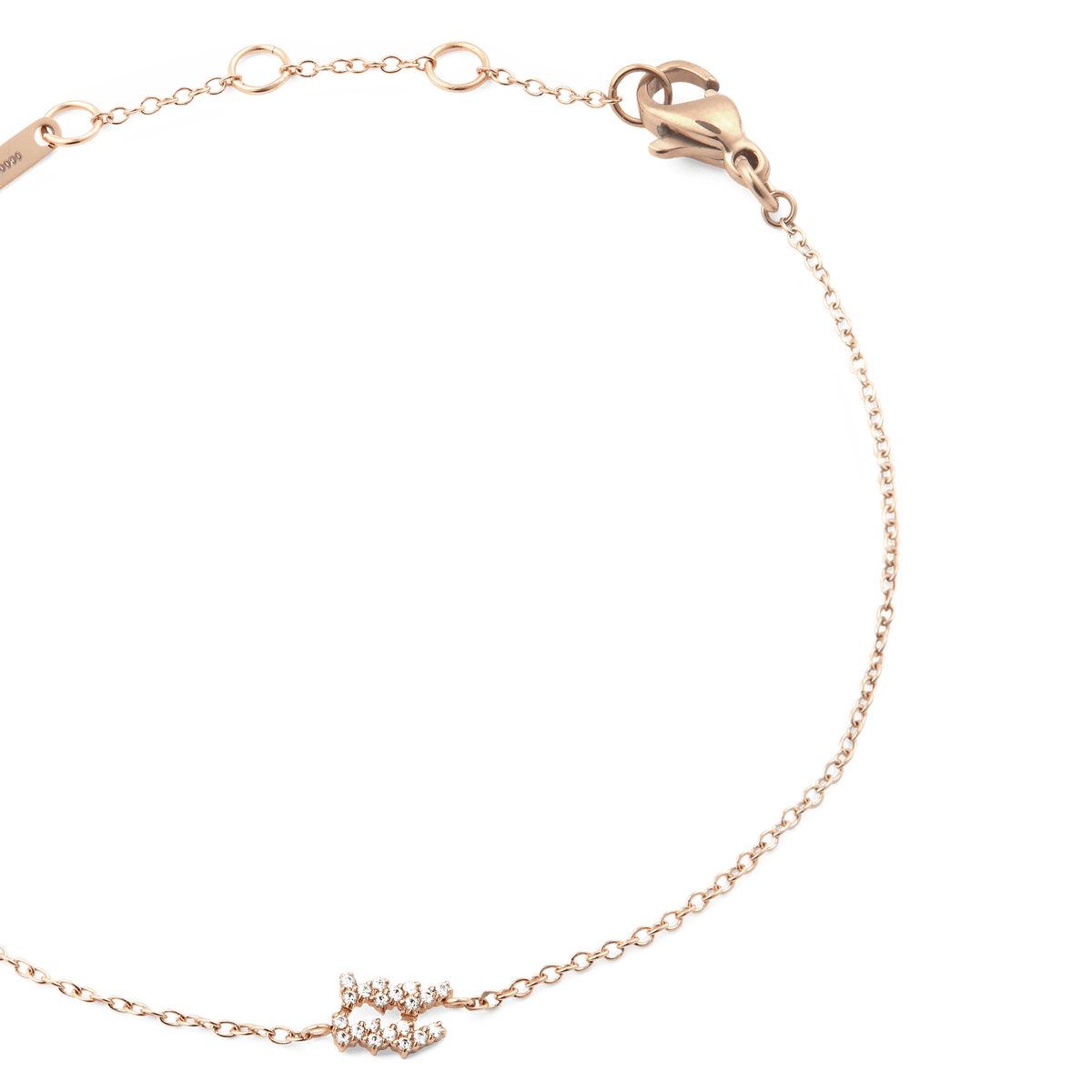 Crystal Zodiac Chain Bracelet in rose gold with an adjustable fine chain, lobster clasp, and a sparkling crystal zodiac pendant.