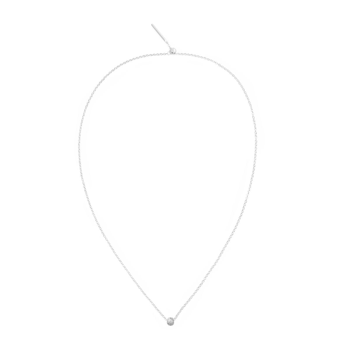 Sterling silver necklace featuring the Pavé Orb White Crystal Charm as a central sparkling accent.