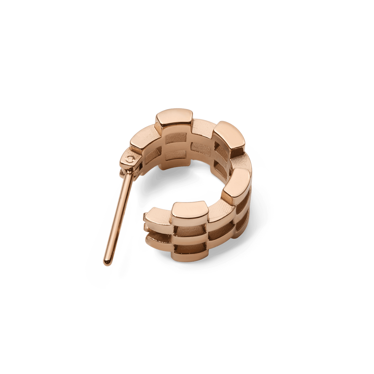 Rose gold 5-link hoop earring with a modern openwork chain design and polished finish, shown from above.