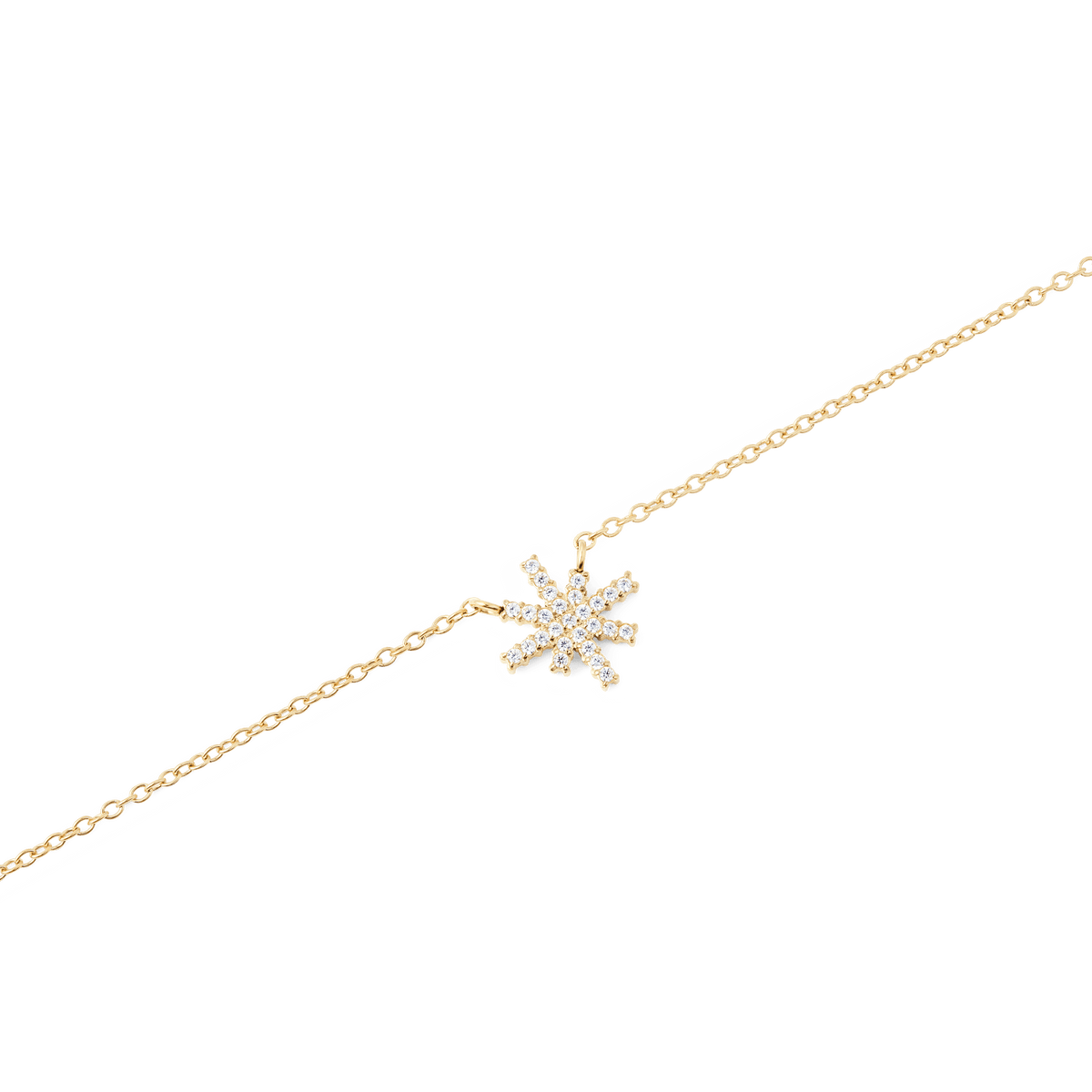 Close-up of the Mirelle Star Necklace Gold, showcasing its slim gold chain and star-shaped pendant set with white cubic zirconia crystals for a refined, sparkling finish.
