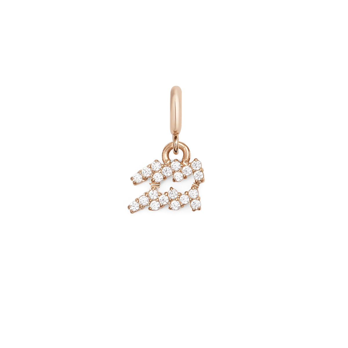 Aquarius zodiac watch charm in rose gold, featuring the Aquarius symbol adorned with sparkling cubic zirconia crystals on a petite, polished stainless steel base.