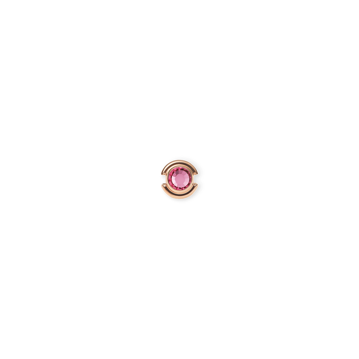 Rose gold charm featuring a minimalist circular design with a central pink crystal, inspired by the October birthstone.