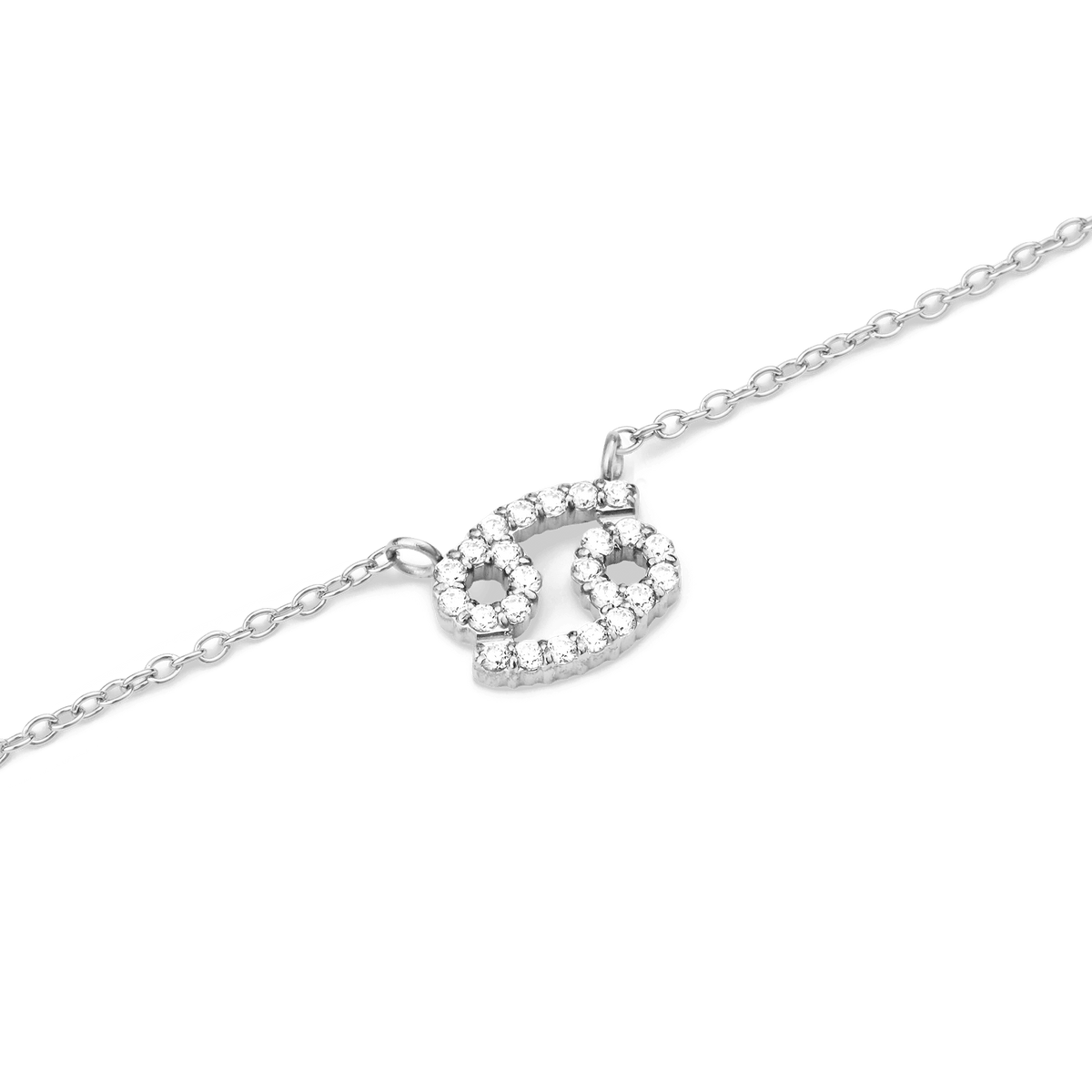 Crystal Zodiac Chain Necklace Silver featuring a Cancer zodiac pendant embellished with sparkling hand-set crystals on a fine silver chain.