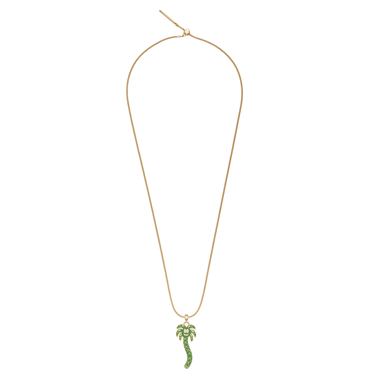 Gold necklace with a playful green palm tree charm, designed by Steven Harrington for Daniel Wellington, featuring cheerful detailing and a contemporary finish.