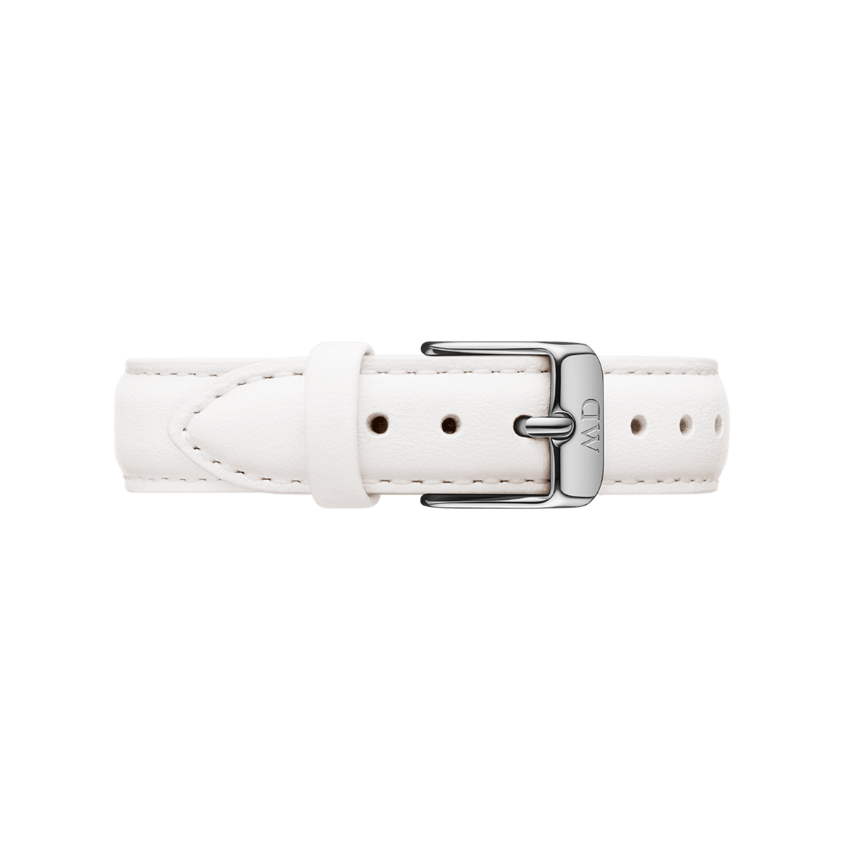 Genuine white leather watch strap with subtle stitching and a polished silver buckle, featuring multiple adjustment holes and a smooth, refined finish. Ideal as a replacement strap for classic and modern timepieces.