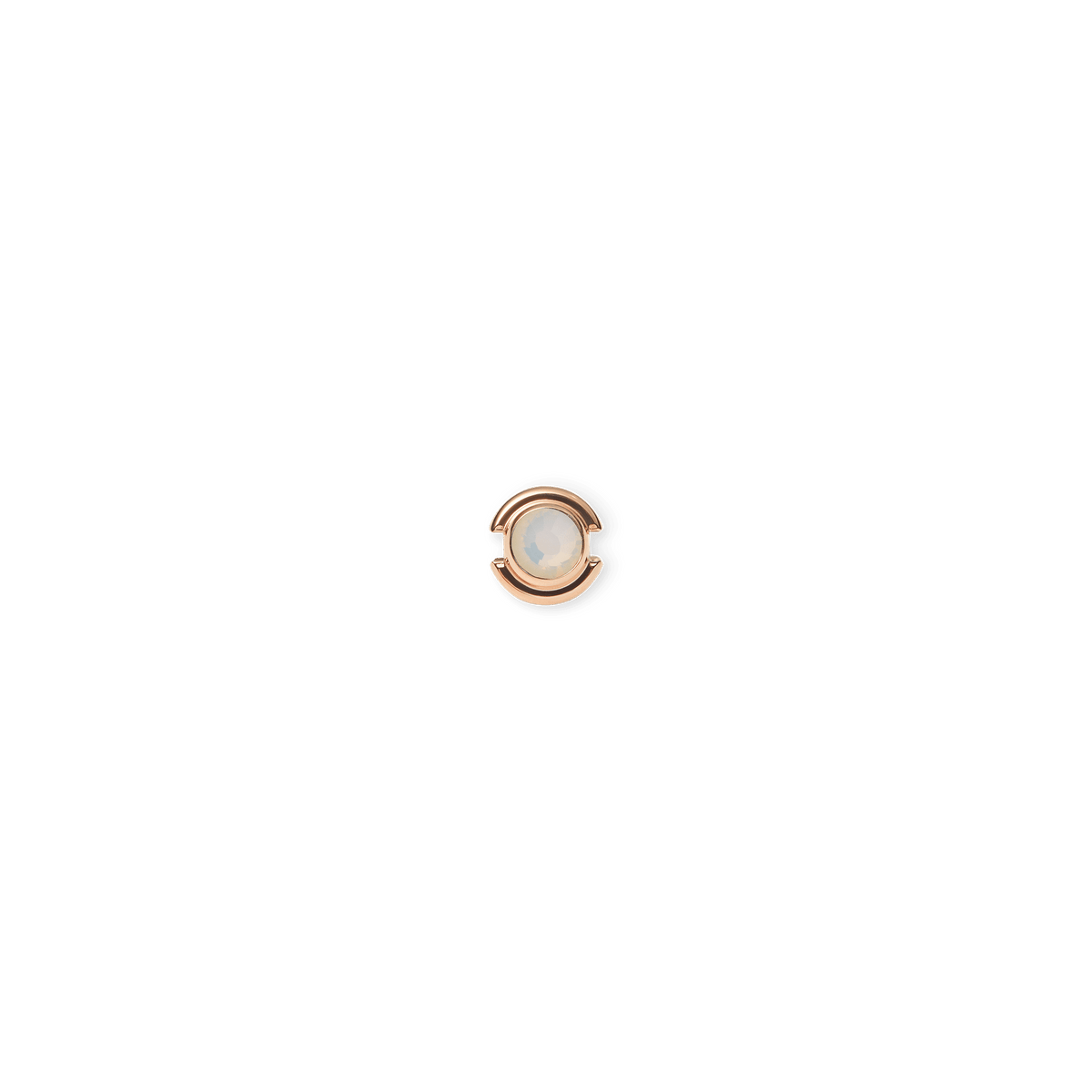 Round rose gold charm featuring a central June birthstone-inspired crystal, set in polished rose gold PVD-plated stainless steel with a minimalist design.