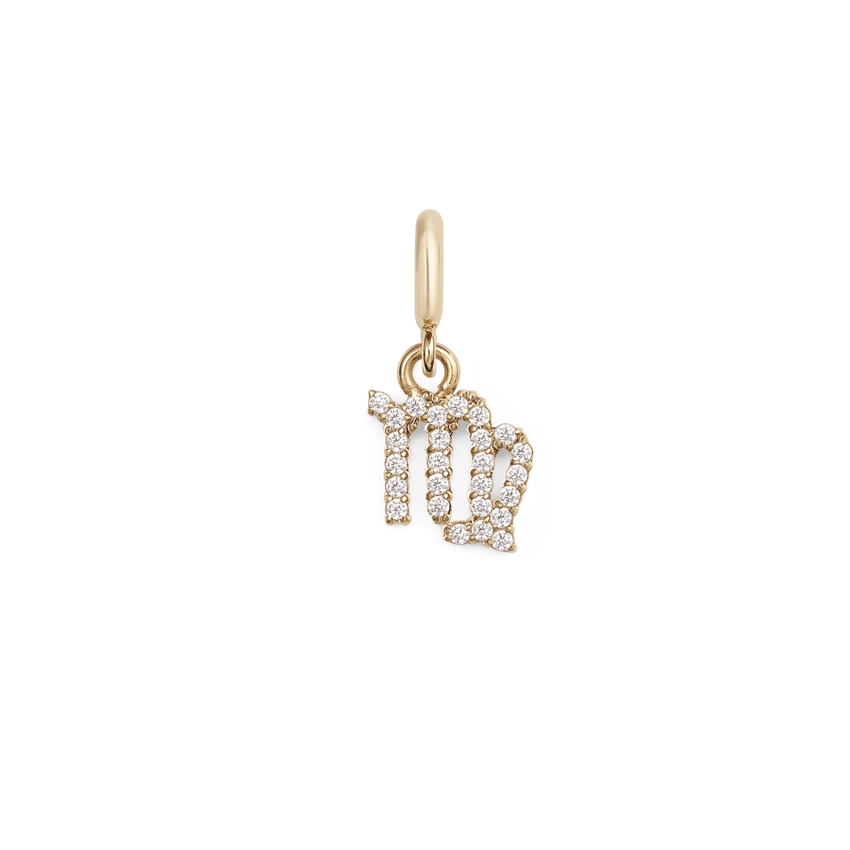 Virgo zodiac watch charm in gold-plated stainless steel, featuring the Virgo symbol set with sparkling cubic zirconia crystals and a polished gold loop for easy attachment to a watch strap.