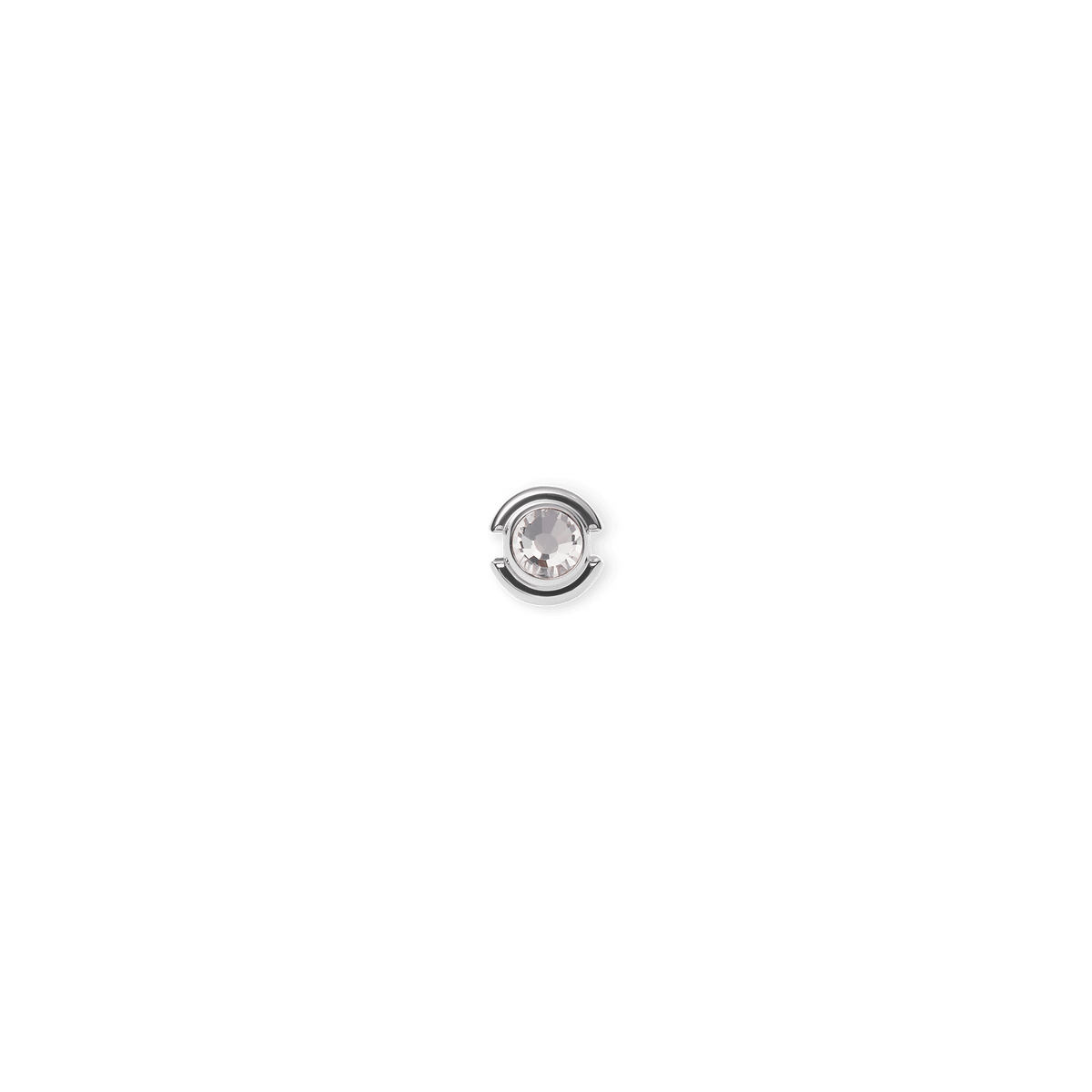 Polished sterling silver charm featuring a clear 4mm crystal at the centre, designed in a minimalist style for necklaces or bracelets.