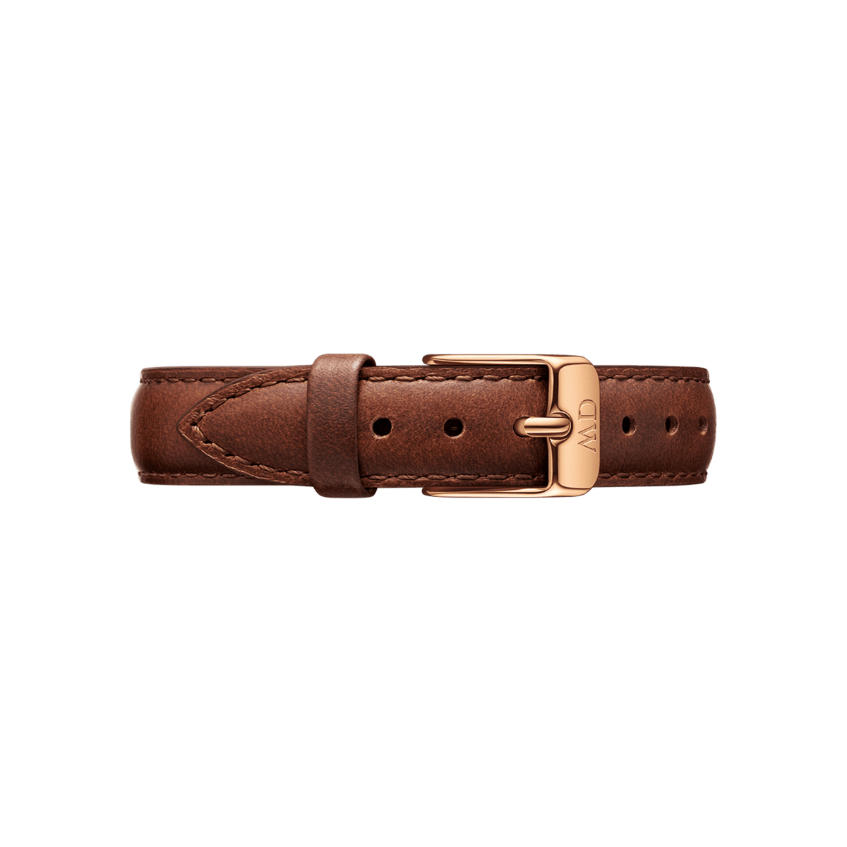 Premium St Mawes Strap in light brown leather with fine stitching and a rose gold buckle, designed for classic and slim watches.