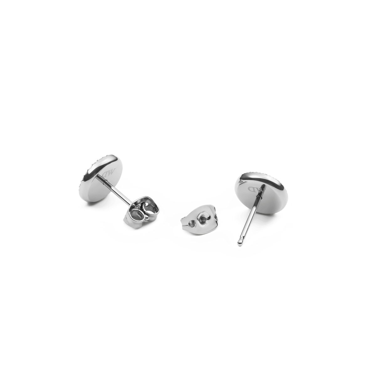 Back view of Audrey black agate and silver stud earrings with secure butterfly clasps and polished stainless steel posts.