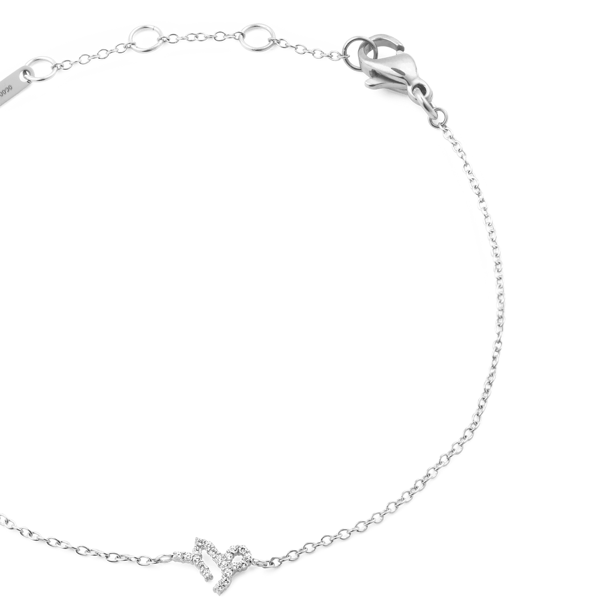 Delicate silver chain bracelet with an adjustable clasp, featuring a sparkling cubic zirconia zodiac charm at the centre.
