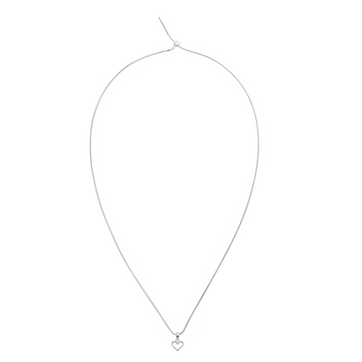 Delicate sterling silver necklace featuring a small open heart charm pendant with a minimalist design.