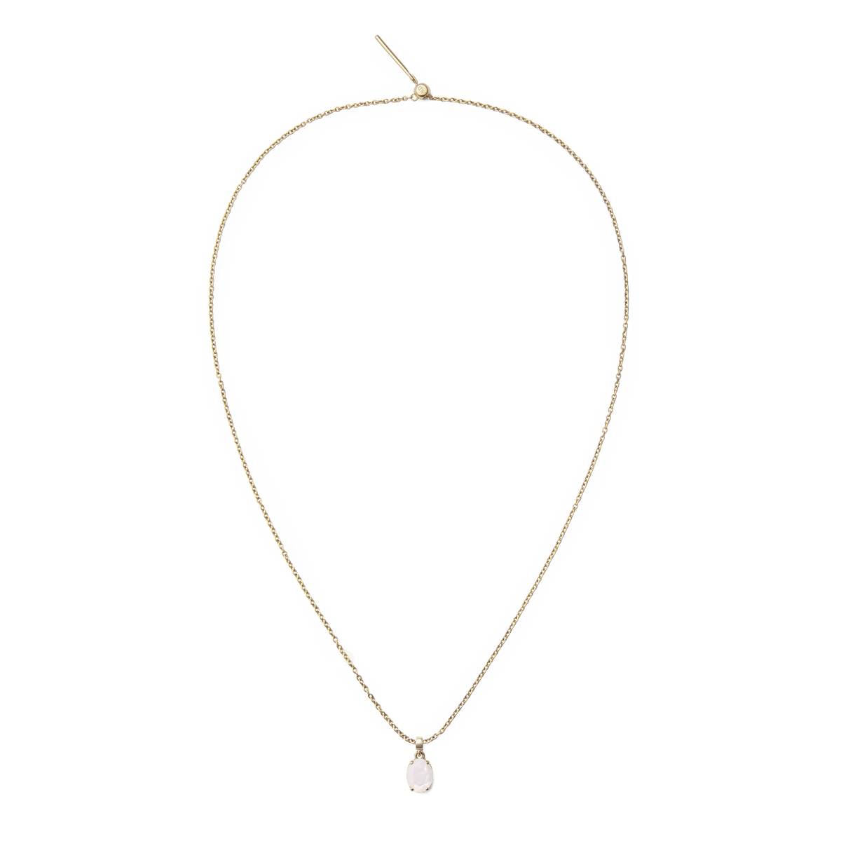 Fine gold chain necklace featuring an oval mother of pearl charm with a delicate gold setting, offering a refined and elegant jewellery option.