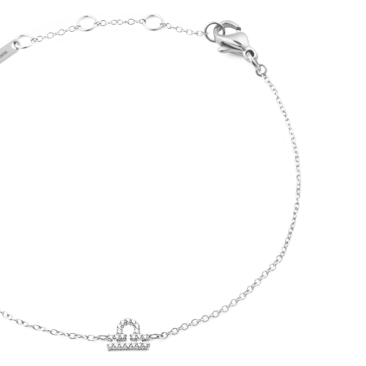 Crystal Zodiac Chain Bracelet Silver featuring an adjustable fine chain and a Libra zodiac charm set with sparkling cubic zirconia crystals.