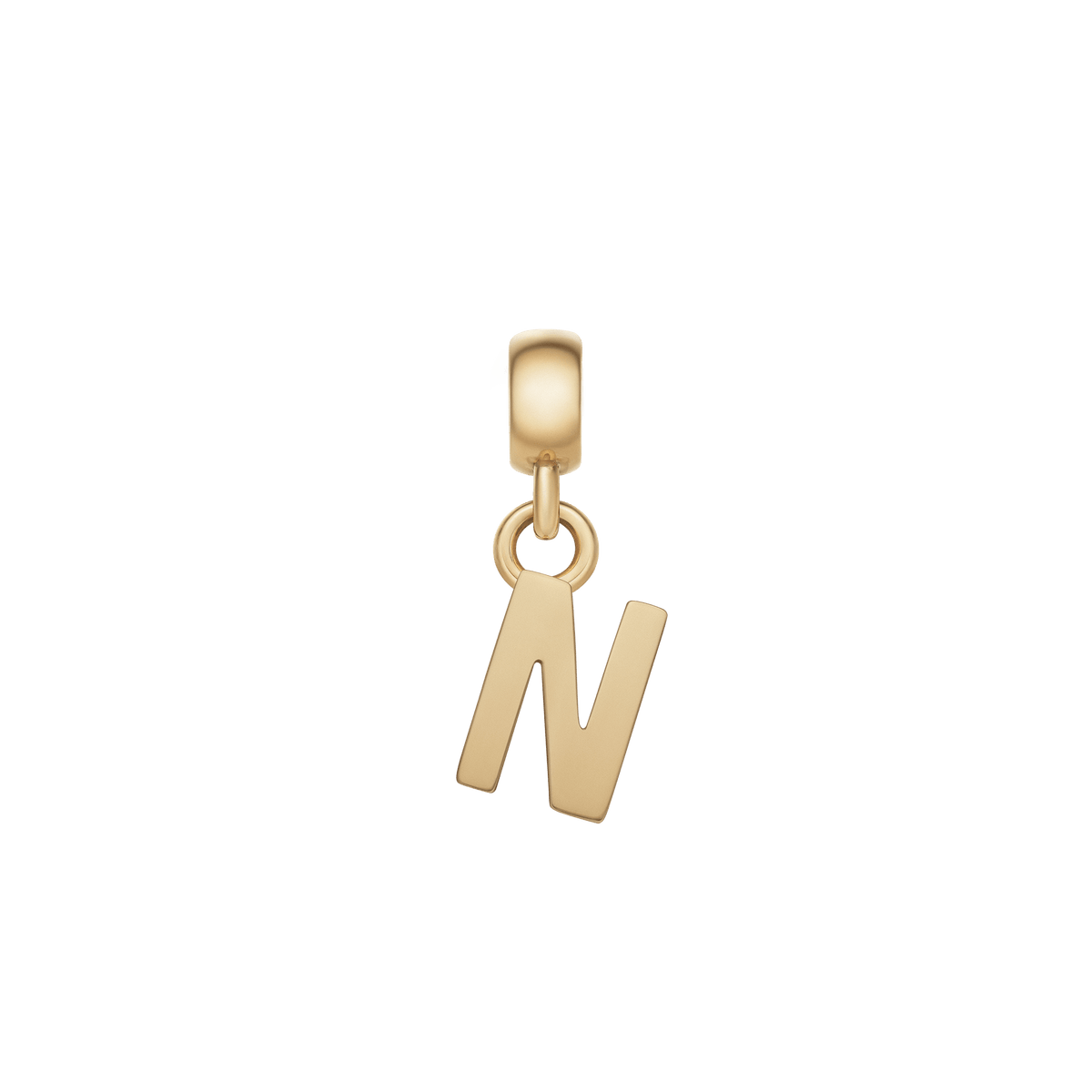 Gold letter N charm with a minimalist, polished finish and an adjustable clasp, perfect for personalising bracelets or necklaces in a refined style.