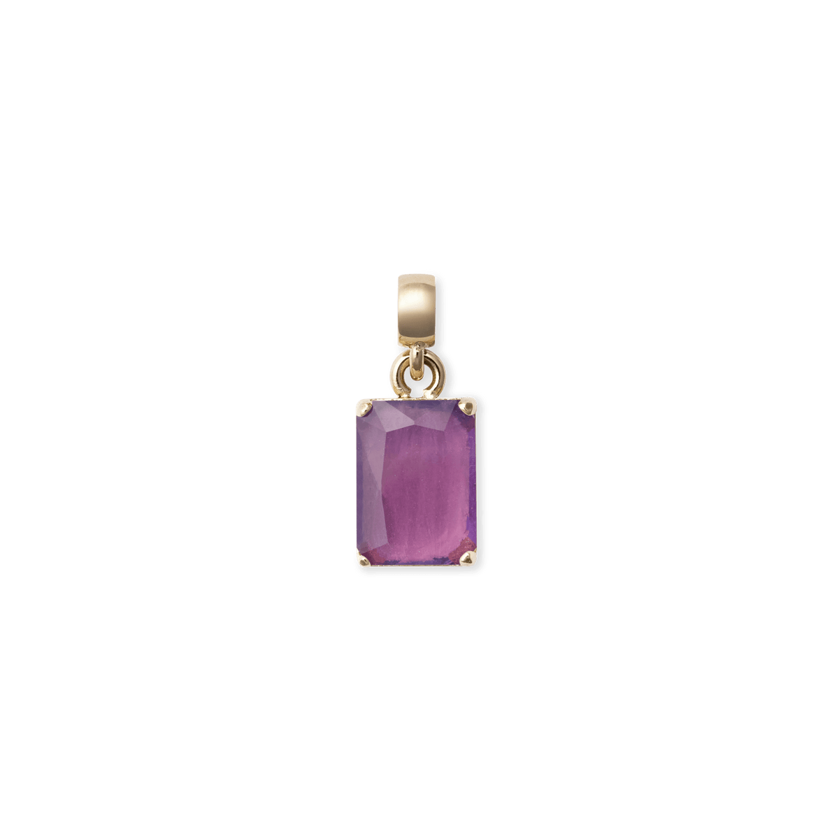 Octagonal gold charm featuring a faceted purple amethyst stone with unique veining, set in polished gold-plated stainless steel.