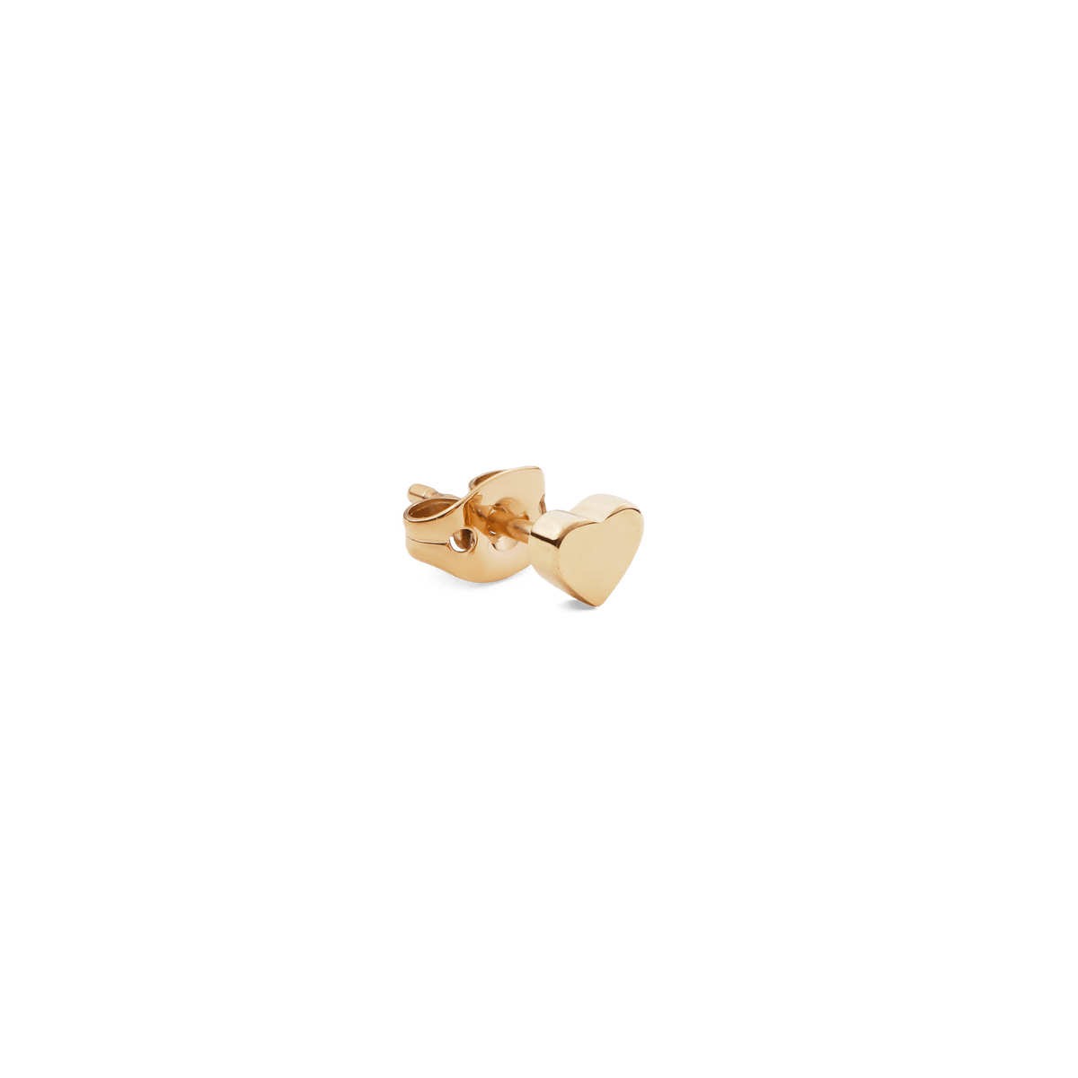 Polished gold heart stud earring with a minimalist design, crafted from stainless steel and finished with PVD gold plating.