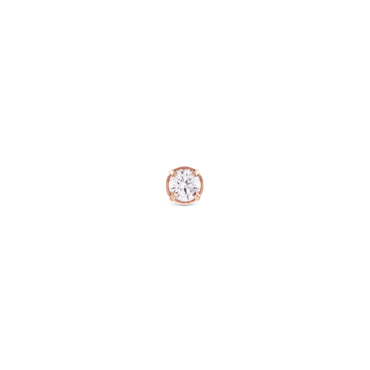 Petite rose gold stud earring featuring a round cubic zirconia crystal in a claw setting, shown against a plain background.