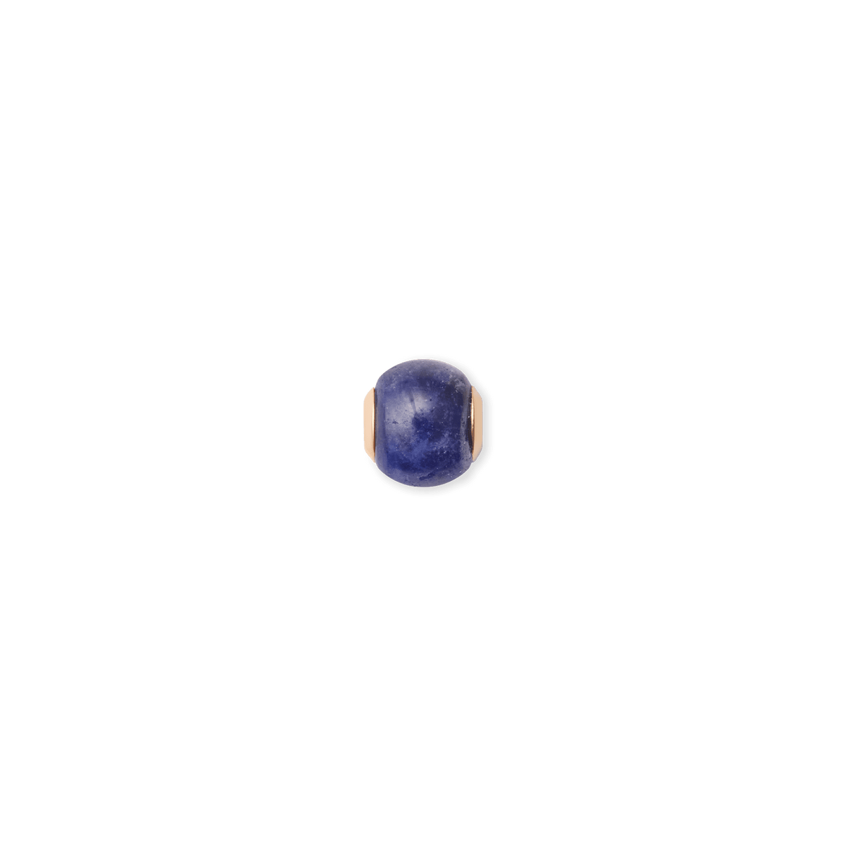 Orb-shaped charm featuring a deep blue semi-precious stone with natural variations, set in rose gold PVD-plated stainless steel, designed for bracelets or necklaces. The minimalist style highlights the unique stone and elegant rose gold detailing.