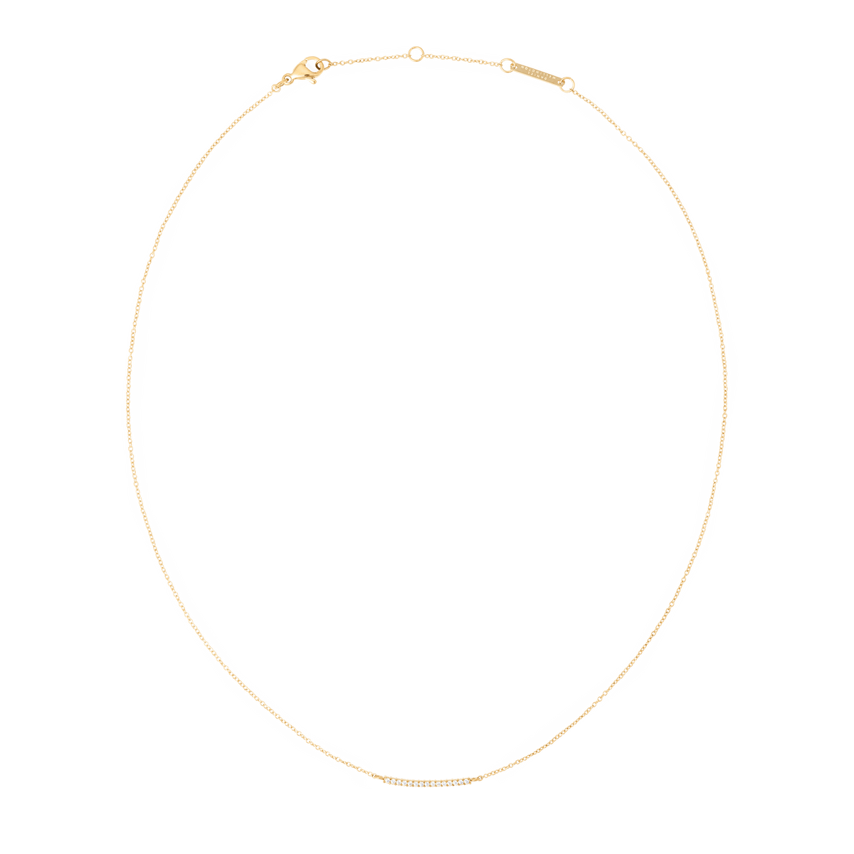 Slender gold necklace featuring a fine chain with a delicate row of white cubic zirconia crystals, designed in a minimalist style for everyday elegance.