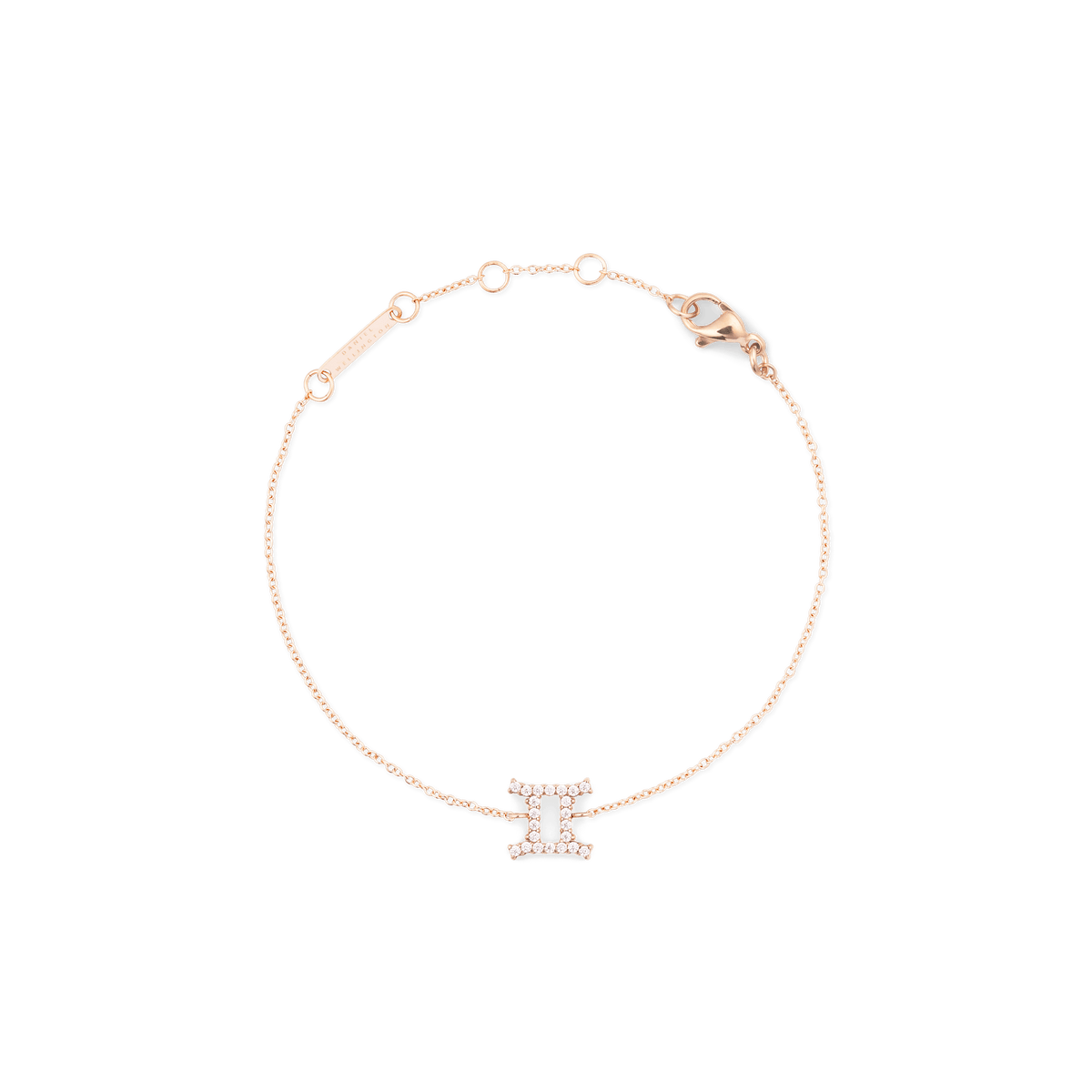 Crystal Zodiac Chain Bracelet Rose Gold with an adjustable fine chain and a crystal-encrusted Gemini zodiac pendant.