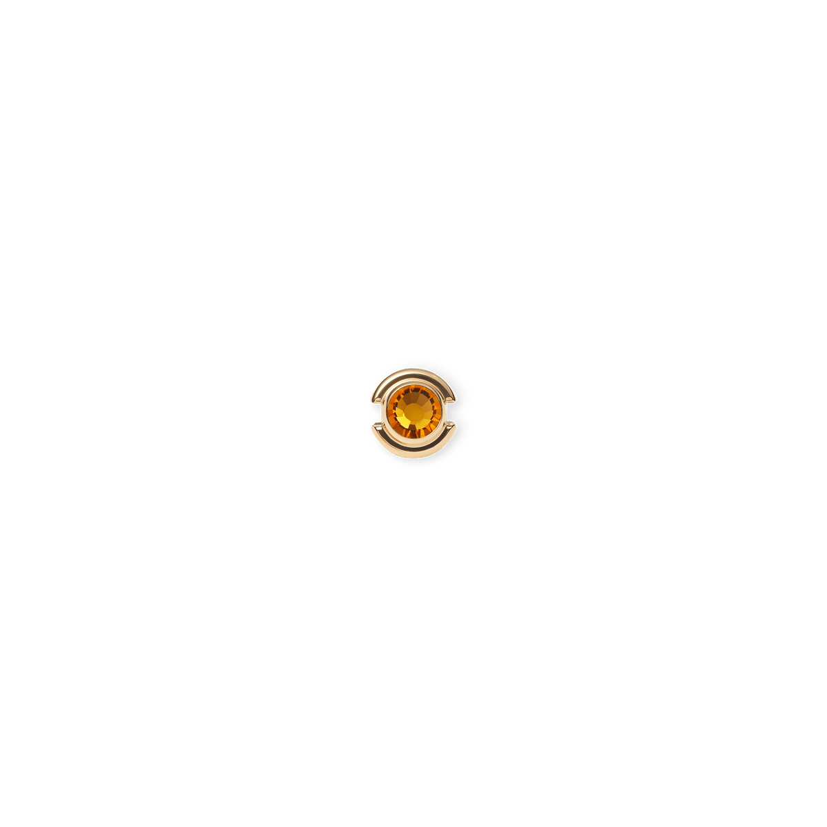 Gold charm featuring a polished setting with a central citrine-coloured crystal, designed for threading onto necklaces or bracelets.