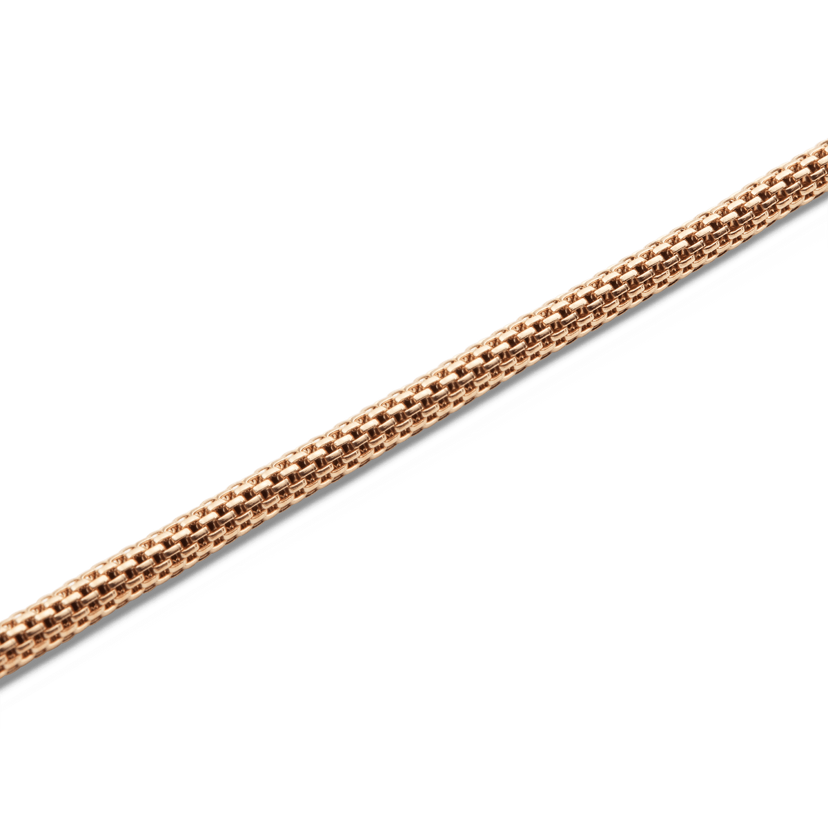 Close-up of the Tide Mesh Necklace Rose Gold 2.8, highlighting the intricate rose gold mesh chain with a smooth, polished finish and lightweight, flexible design.