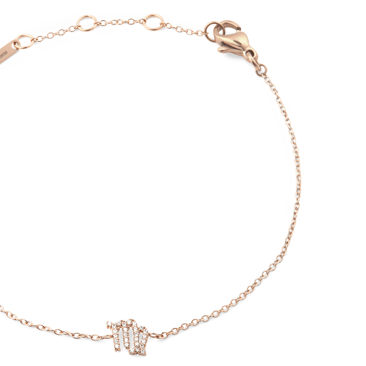Crystal Zodiac Chain Bracelet Rose Gold featuring a slim adjustable chain and a sparkling Virgo zodiac pendant with hand-set crystals.