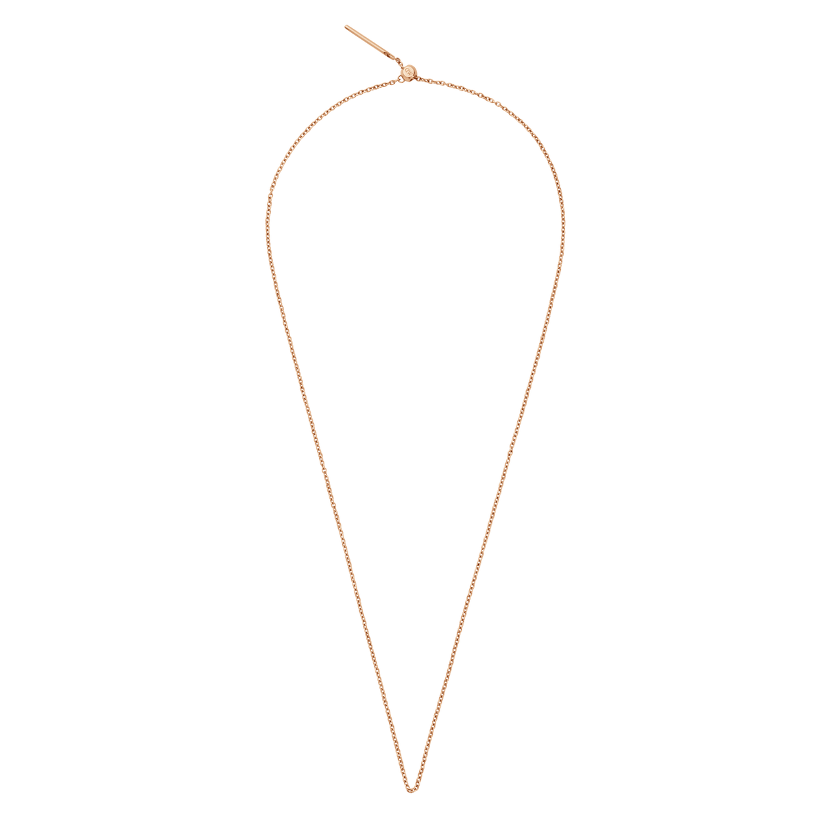 Charms Chain Necklace RG displayed in a teardrop shape, featuring a slim rose gold oval chain and an adjustable sliding clasp for a personalised fit.
