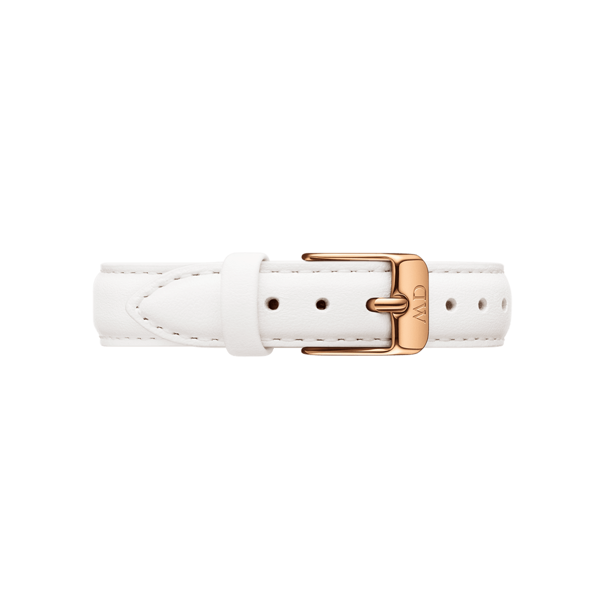 White leather watch strap with fine stitching and a rose gold buckle, designed for a refined and modern look. The strap features multiple adjustment holes and a smooth, comfortable finish, ideal for updating classic timepieces.