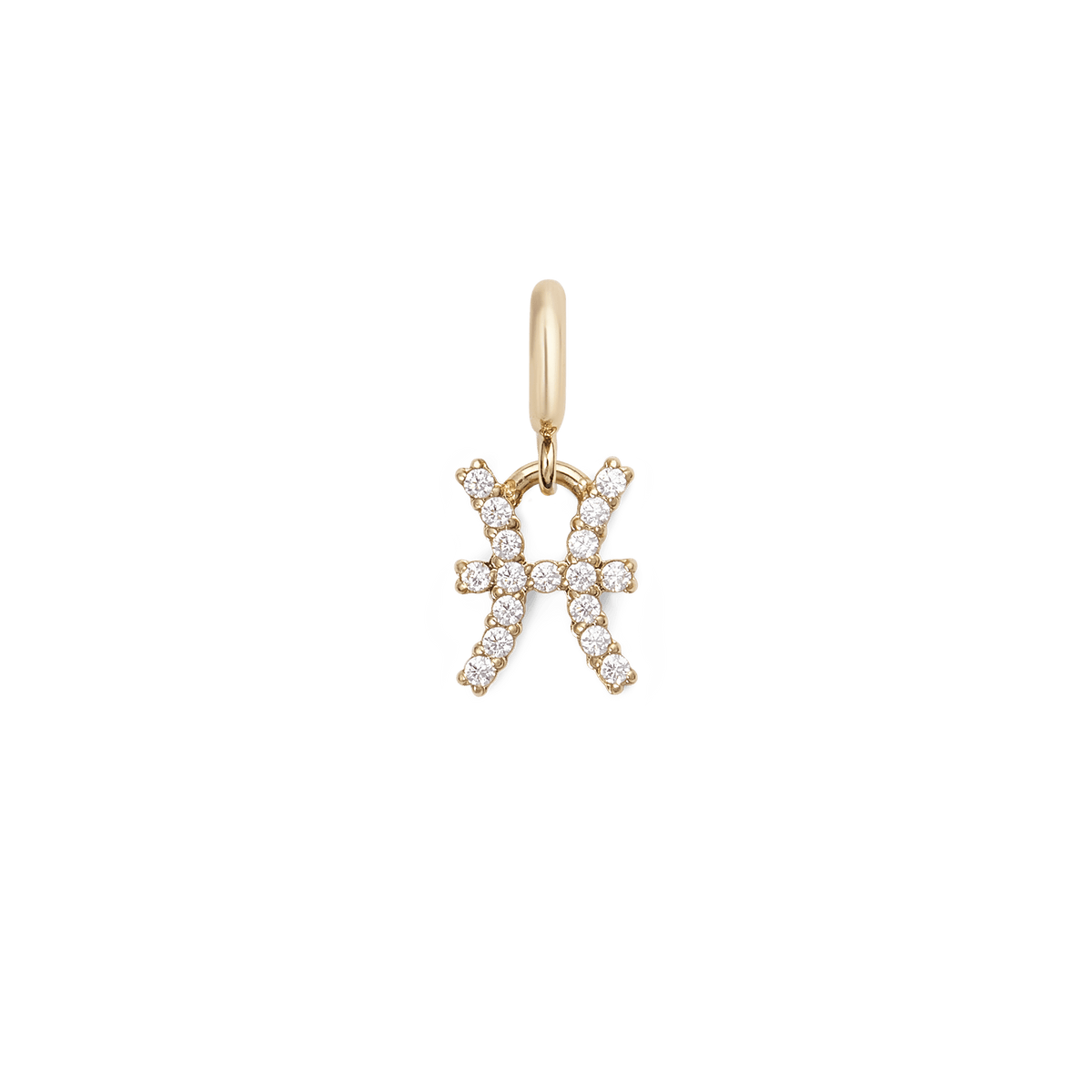 Pisces zodiac watch charm in gold-plated stainless steel, featuring sparkling cubic zirconia crystals in a delicate claw setting, designed for the Daniel Wellington Quadro Zodiac strap.