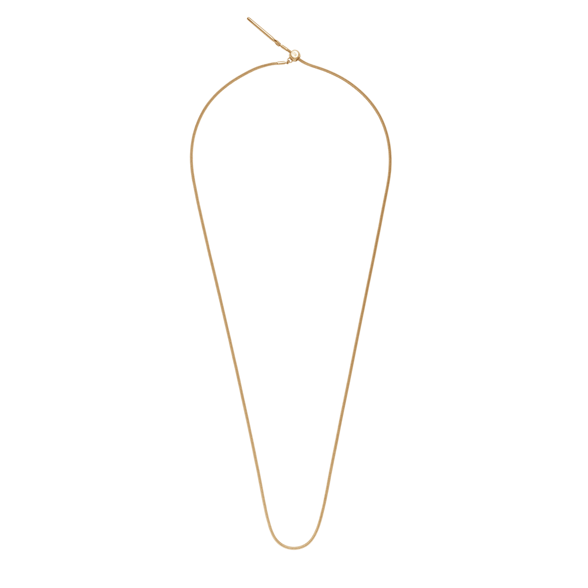 Charms Snake Bracelet G displayed fully extended, featuring a slim gold snake chain and an adjustable sliding clasp for a custom fit.