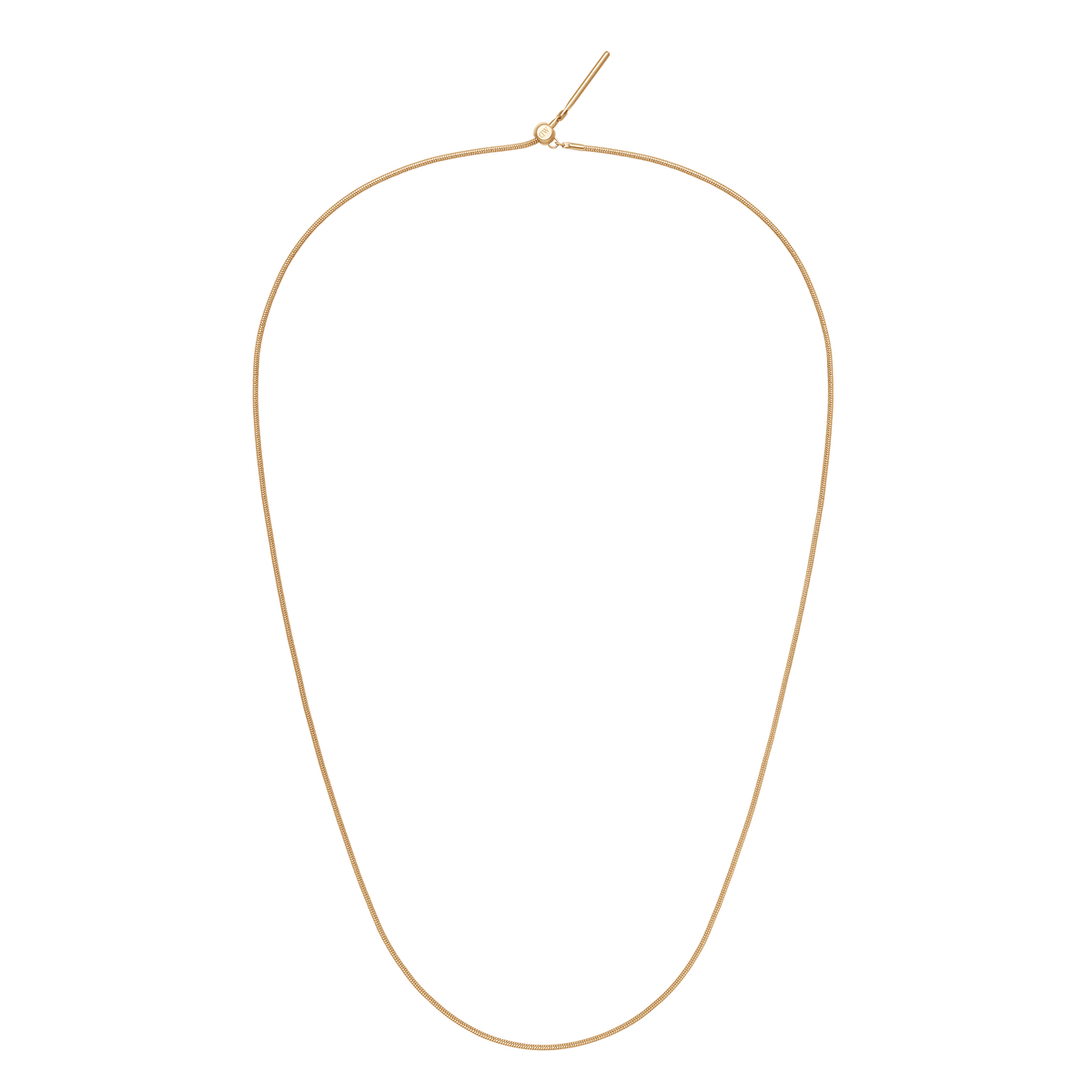 Gold snake chain necklace with an adjustable sliding clasp, crafted from stainless steel with a polished PVD gold finish, shown against a plain background.