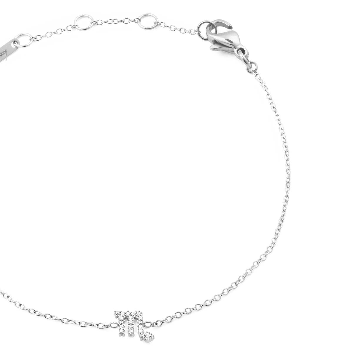 Crystal Zodiac Chain Bracelet Silver featuring a fine adjustable chain and a sparkling cubic zirconia Scorpio charm.