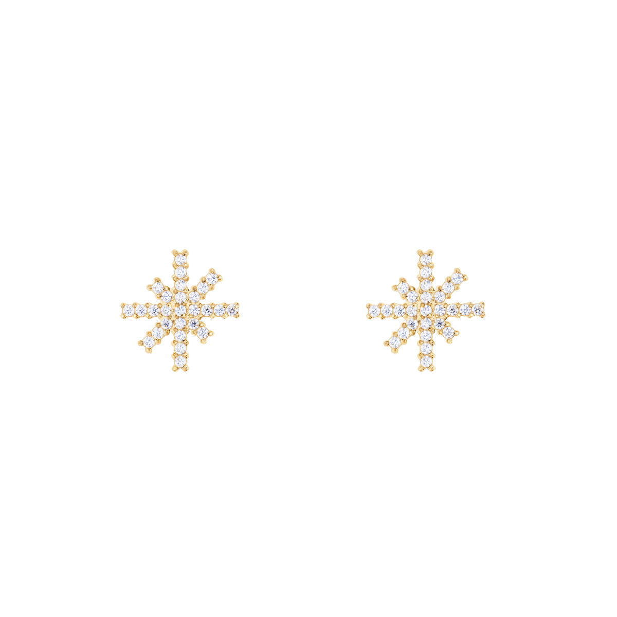 Pair of Mirelle Star Earring Gold stud earrings featuring delicate gold-tone star shapes set with sparkling white cubic zirconia crystals, displayed on a plain background.
