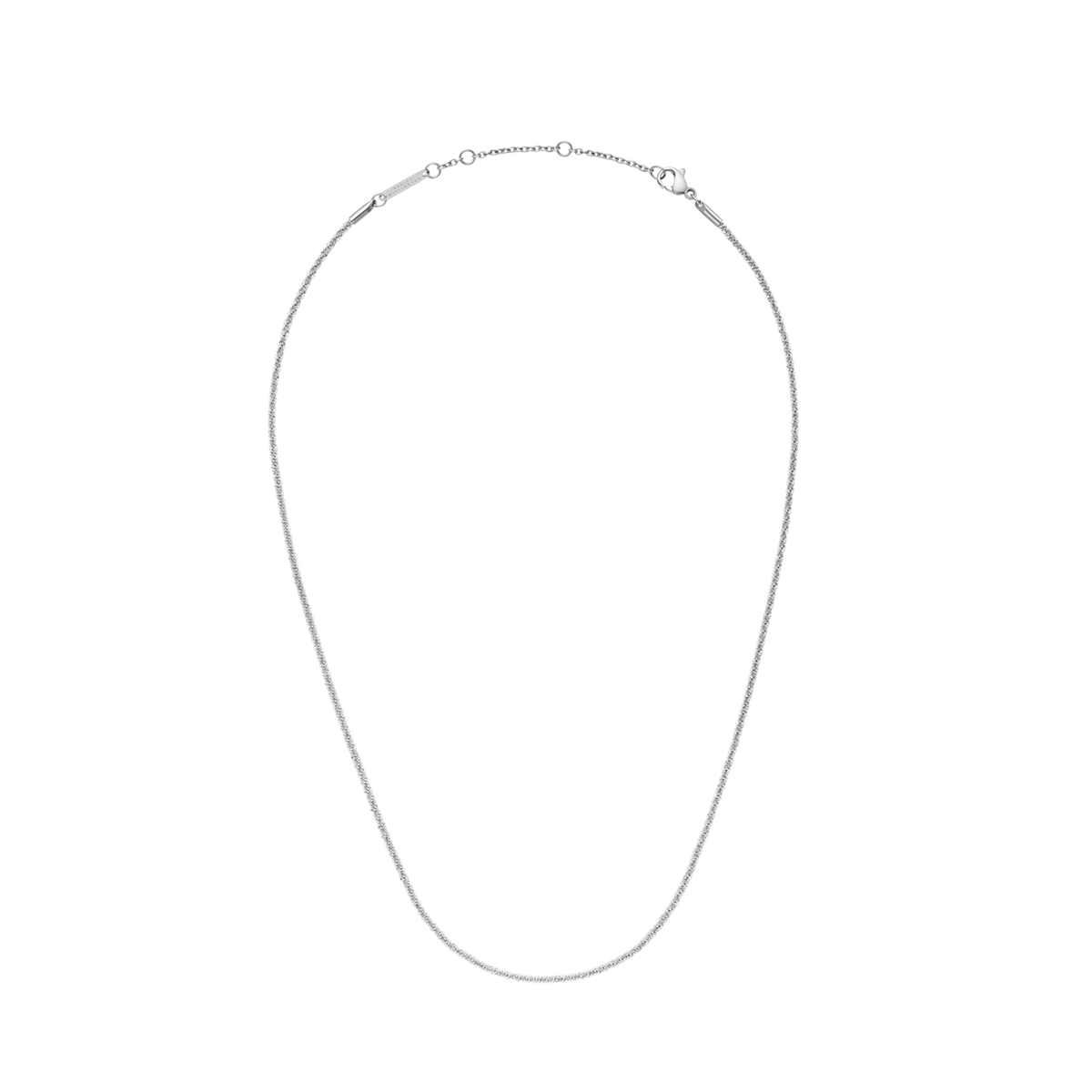 Twisted Chain Necklace S in polished silver stainless steel, featuring a delicate twisted design and a secure clasp, displayed in a classic oval shape.