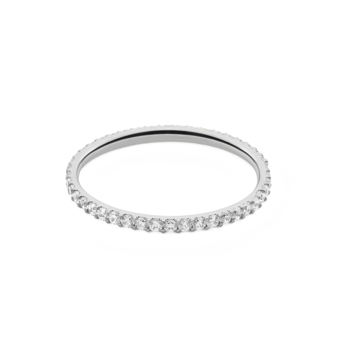Mirelle Eternity Ring Silver 1.4 mm featuring a slim band of polished stainless steel, set with a continuous row of white cubic zirconia crystals for a refined, sparkling finish.